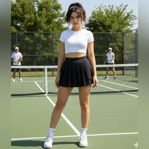 NWT HALARA Breezeful Black High Waisted Pleated Buckle Mini Skort Size Small